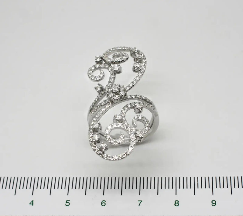 Georgios Collections 18 Karat White Gold Round Cut White Diamond Spiral Ring