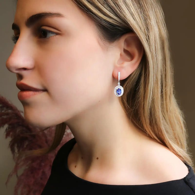 Georgios Collections 18 Karat White Gold Oval Tanzanite Earrings with Diamonds