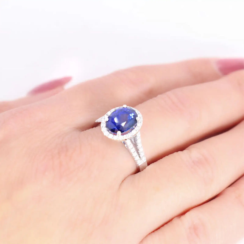 Georgios Collections 18 Karat White Gold Oval Sapphire Ring with Diamonds