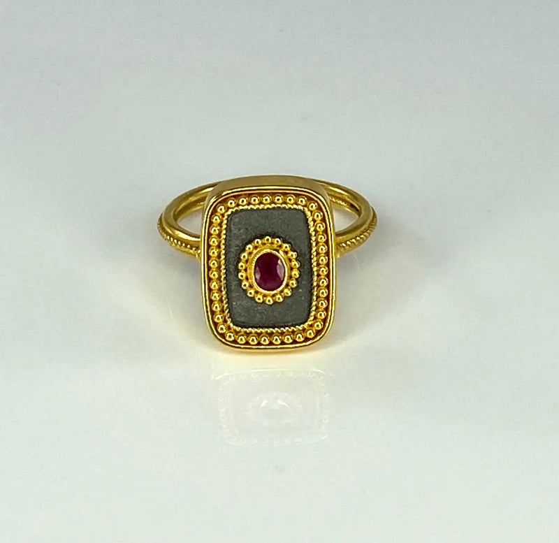 Georgios Collections 18 Karat Yellow Gold and Black Rhodium Ruby Ring