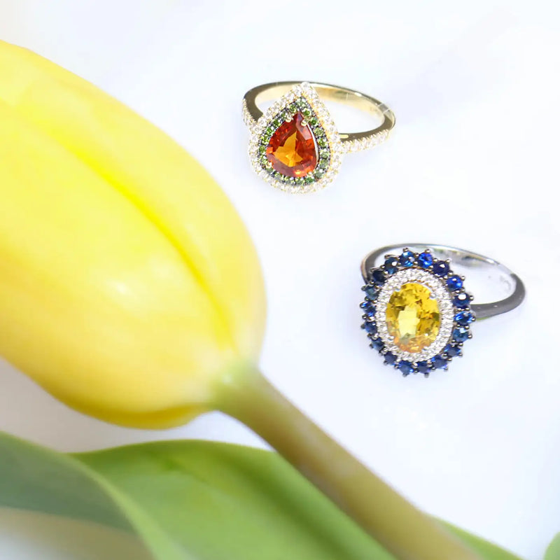 Georgios Collections 18 Karat White Gold Oval Yellow Sapphire Ring with Diamonds