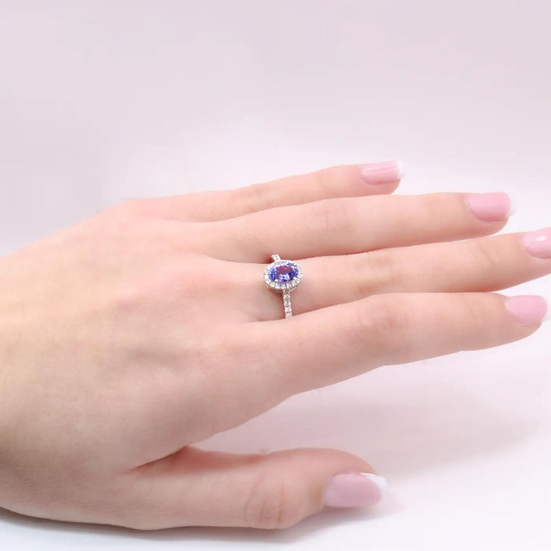 Georgios Collections 18 Karat White Gold Oval Tanzanite Ring with Diamonds