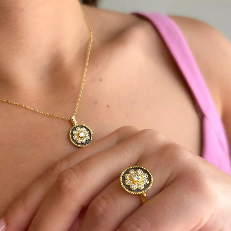 Georgios Collections 18 Karat Yellow Gold Diamond Pendant with Black Rhodium