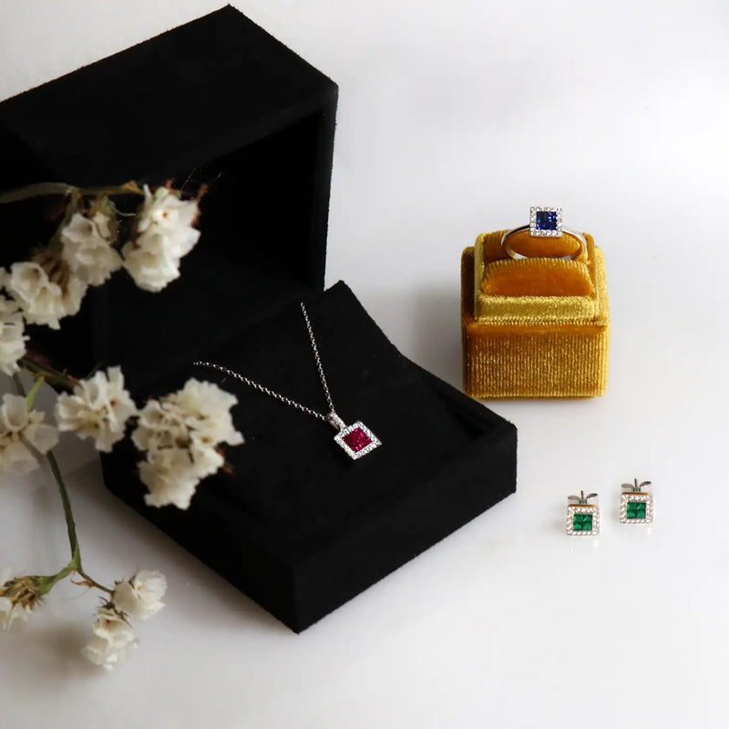 Georgios Collections 18 Karat White Gold Square Emerald Earrings with Diamonds