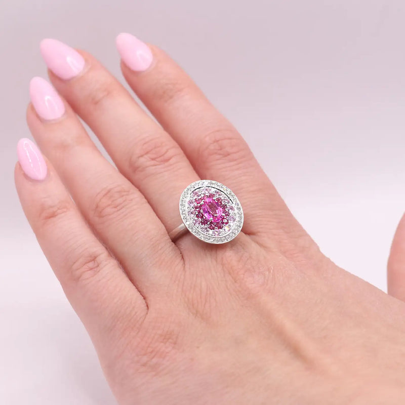 Georgios Collections 18K White Gold Pink Sapphire and Diamonds Ring