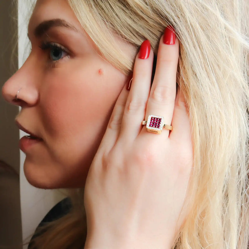 Georgios Collections 18 Karat Yellow Double Face Ring with Rubies and Sapphires