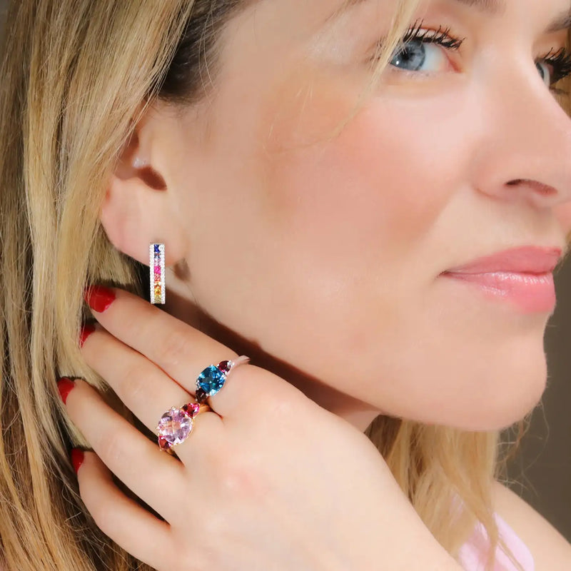 Georgios Collections 18 Karat White Blue Topaz Cushion Ring with Rubies