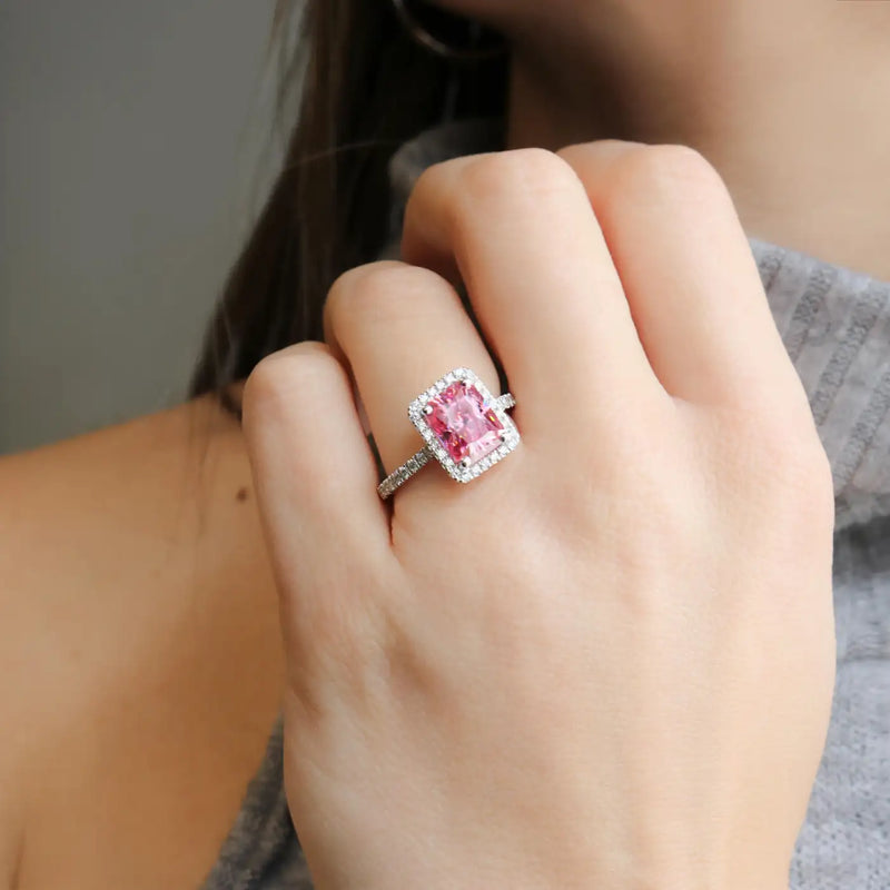 Georgios Collections 18 Karat White Gold Pink Moissanite Ring with Diamonds