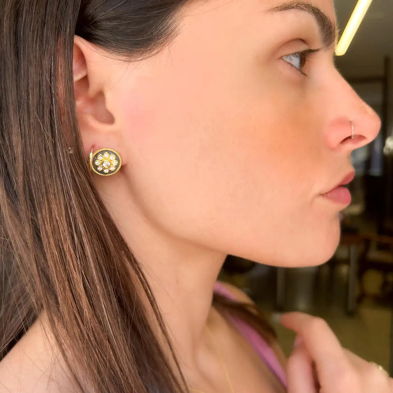 Georgios Collections 18 Karat Yellow Gold Diamond Earrings with Black Rhodium