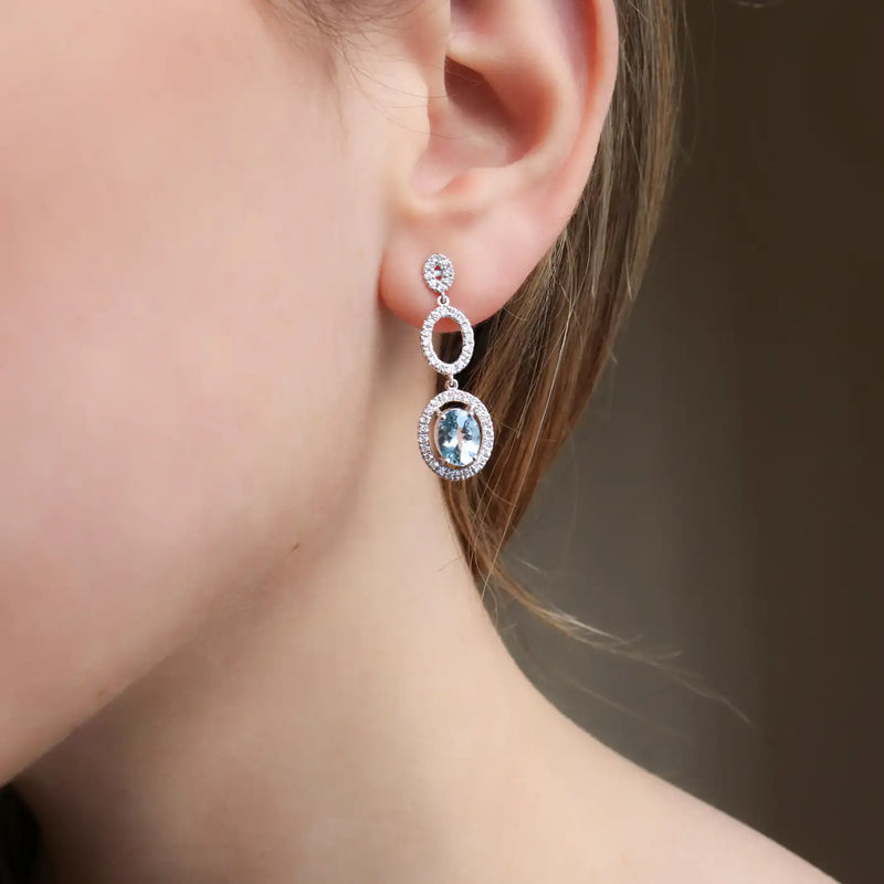 Georgios Collections 18 Karat White Gold Oval Aquamarine Earrings with Diamonds