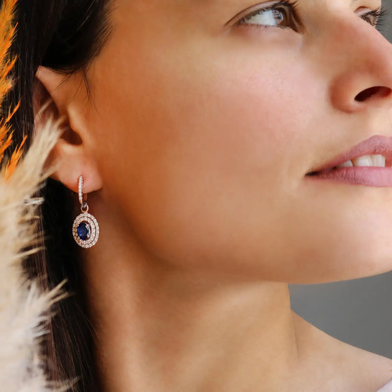 Georgios Collections 18 Karat White Gold Oval Sapphire Earrings with Diamonds
