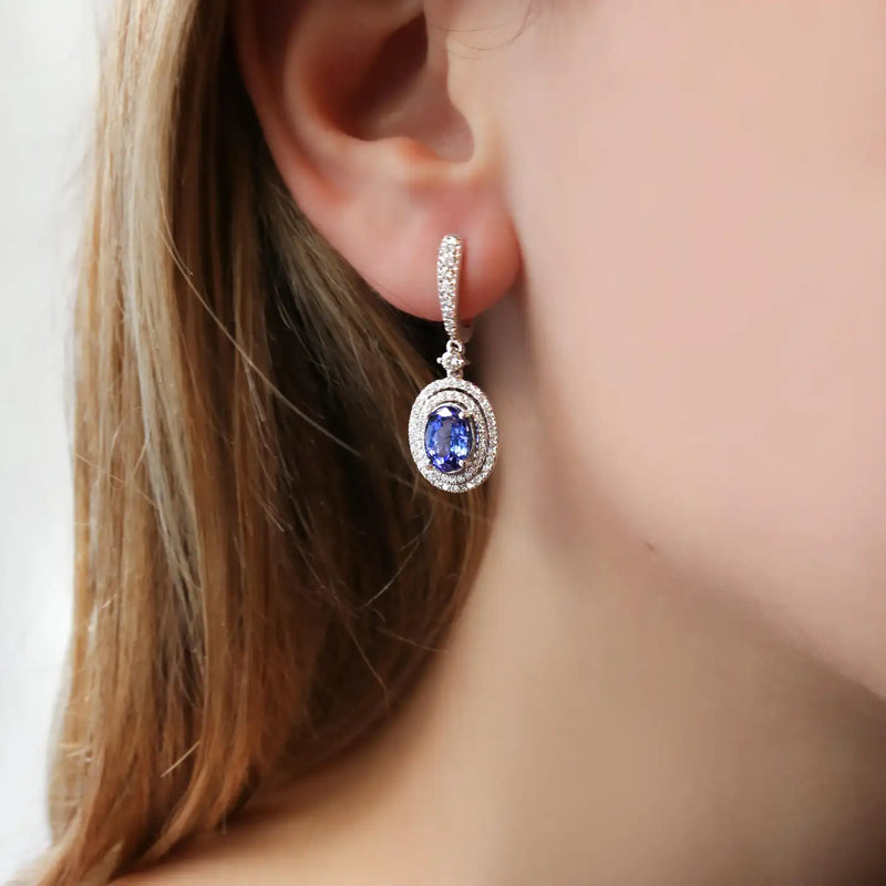 Georgios Collections 18 Karat White Gold Oval Tanzanite Earrings with Diamonds