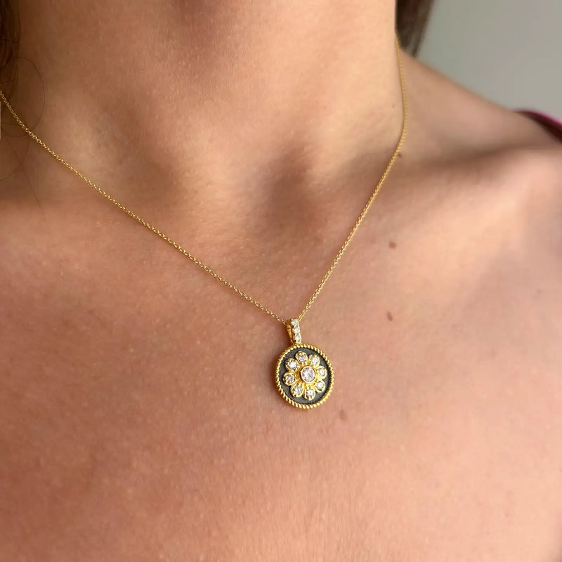Georgios Collections 18 Karat Yellow Gold Diamond Pendant with Black Rhodium