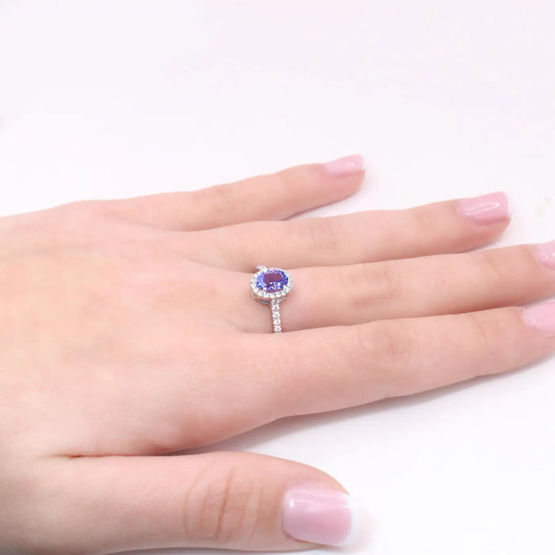 Georgios Collections 18 Karat White Gold Oval Tanzanite Ring with Diamonds