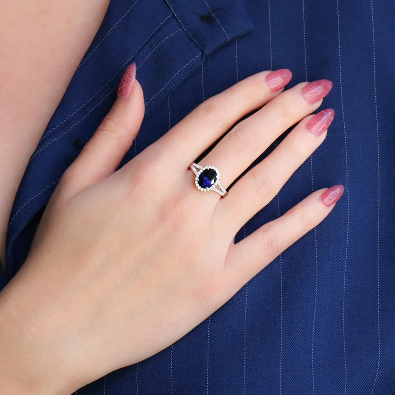Georgios Collections 18 Karat White Gold Oval Sapphire Ring with Diamonds