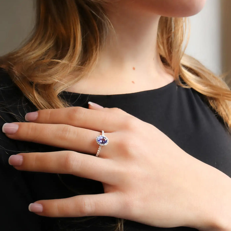 Georgios Collections 18 Karat White Gold Oval Tanzanite Ring with Diamonds