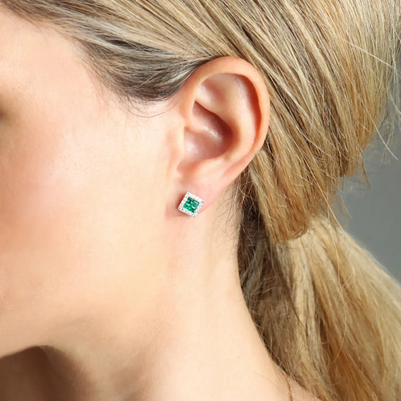 Georgios Collections 18 Karat White Gold Square Emerald Earrings with Diamonds