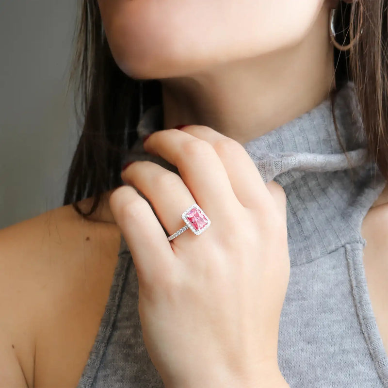 Georgios Collections 18 Karat White Gold Pink Moissanite Ring with Diamonds