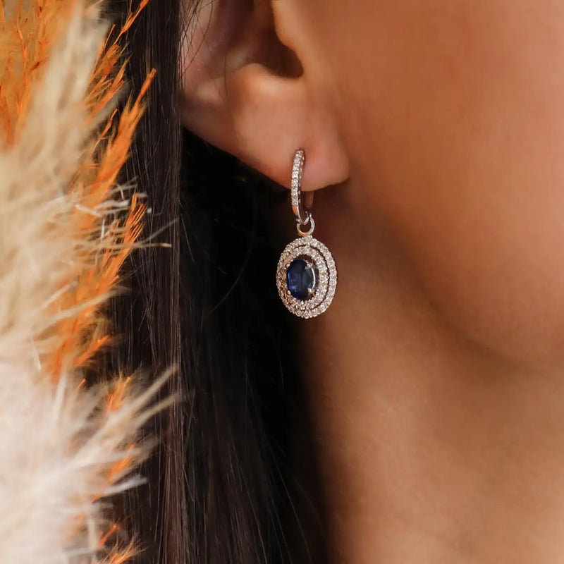 Georgios Collections 18 Karat White Gold Oval Sapphire Earrings with Diamonds
