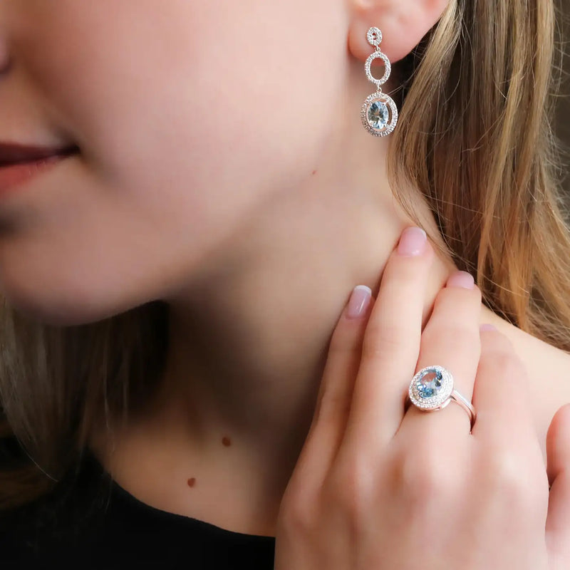 Georgios Collections 18 Karat White Gold Oval Aquamarine Earrings with Diamonds