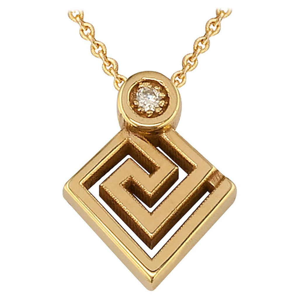Macy's 14k Gold Necklace, Diamond Accent Tapered Greek Key Necklace - Macy's