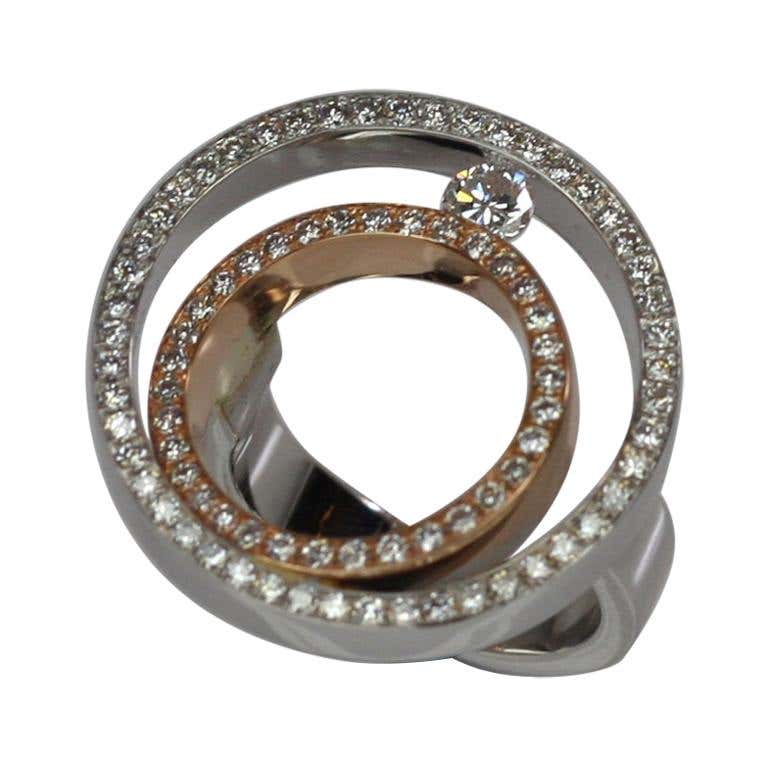 18 Karat White and Rose Gold Round Diamond Bezel Ring