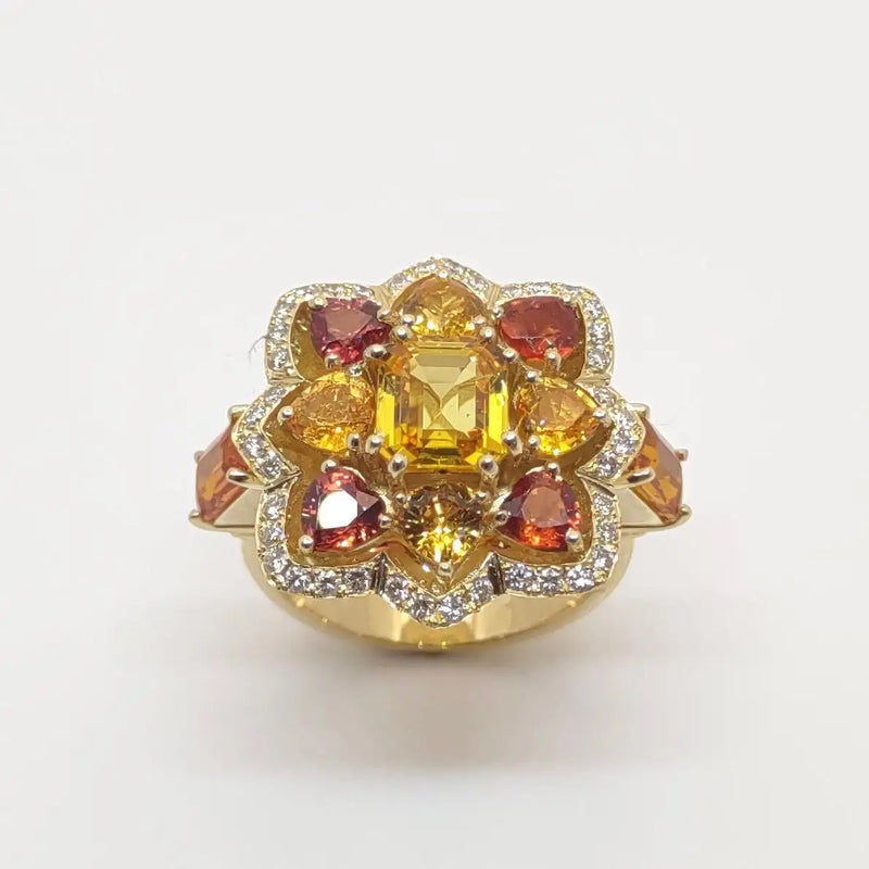 18 Karat Yellow Gold Color Heart Sapphire and Diamond Ring