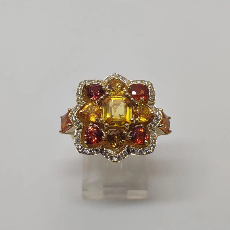18 Karat Yellow Gold Color Heart Sapphire and Diamond Ring