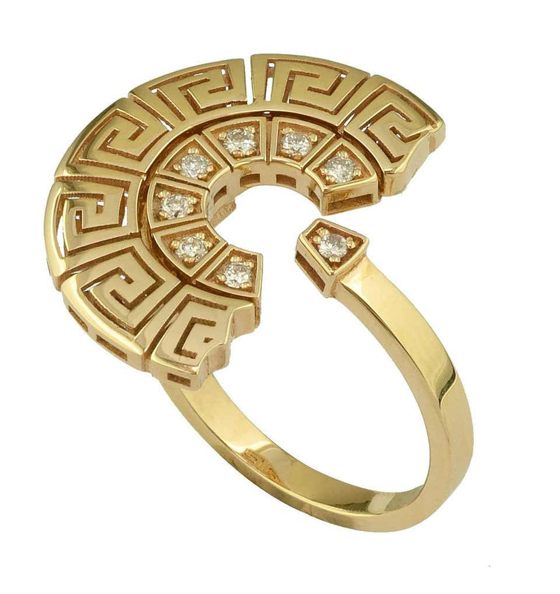 18 Karat Yellow Gold Diamond Greek Key Design Band Ring