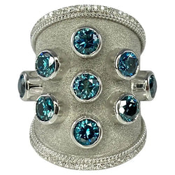 Georgios Collections 18 Karat White Gold Blue and White Diamond Wide Band Ring