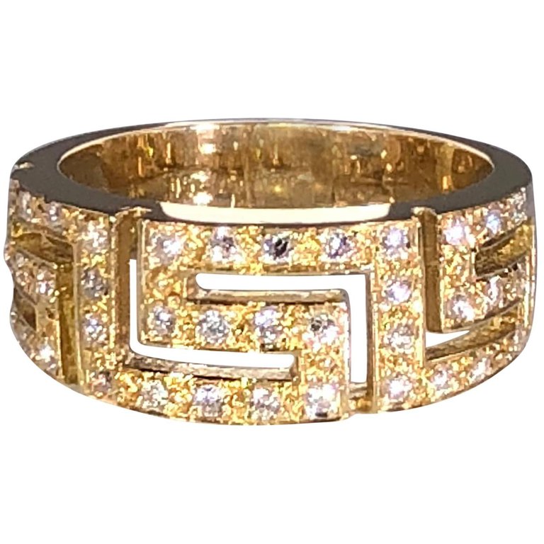 Yellow Gold 18 Karat Diamond Ring with the Greek Design