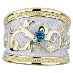 18 Karat Yellow Gold Blue Diamond Ring with White Rhodium
