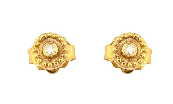 18 Karat Yellow Gold Solitaire Diamond Round Stud Earrings