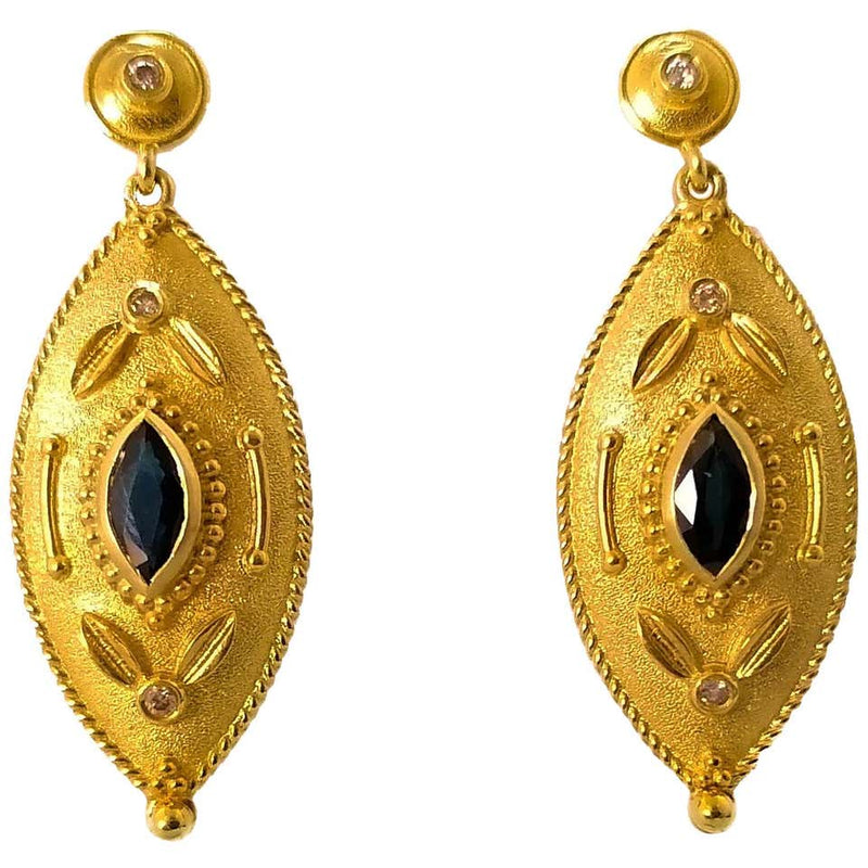 18 Karat Yellow Gold Diamond and Sapphire Drop Earrings
