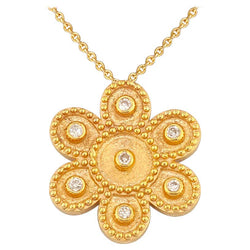 18 Karat Yellow Gold Diamond Flower Pendant with Granulation