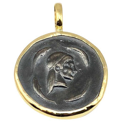 18 Karat Gold Pendant Necklace with a Silver Artemis Coin