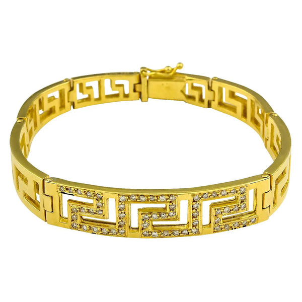 18 Karat Gold Diamond Classic Greek Key Design Bracelet
