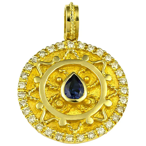 Georgios Collections 18 Karat Gold Pear Shape Sapphire Diamond Pendant Enhancer