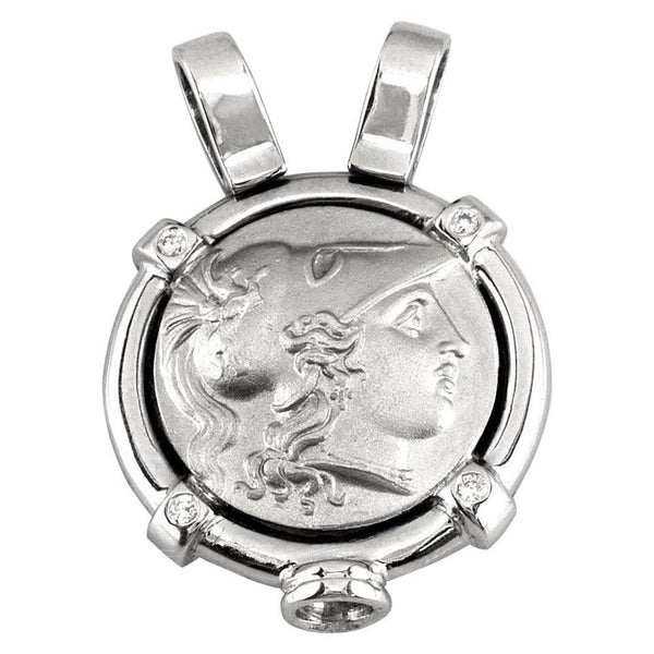 18 Karat White Gold Diamond Coin Pendant Necklace of Athena