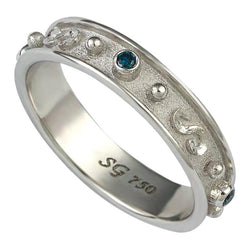 18 Karat White Gold Thin Blue Diamond Band Granulation Ring
