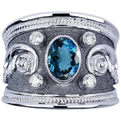 18 Karat White Gold Diamond Ring with London Blue Topaz