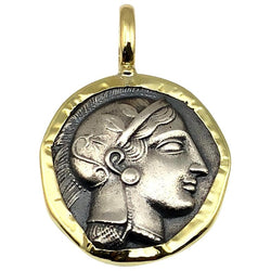 18 Karat Gold and Silver Coin Pendant Necklace of Athina