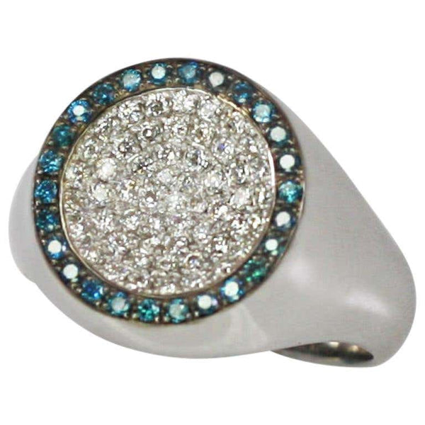 18 Karat White Gold White and Blue Diamond Round Band Ring