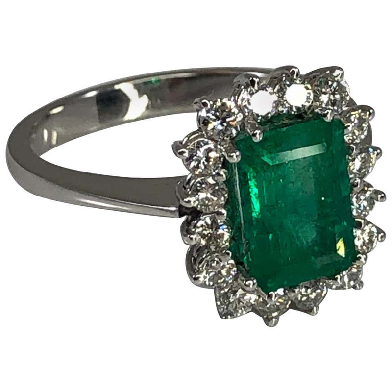 18 Karat White Gold Emerald and Diamond Rosette Ring