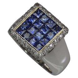 18 Karat White Gold Princess Cut Sapphires and Diamond Ring