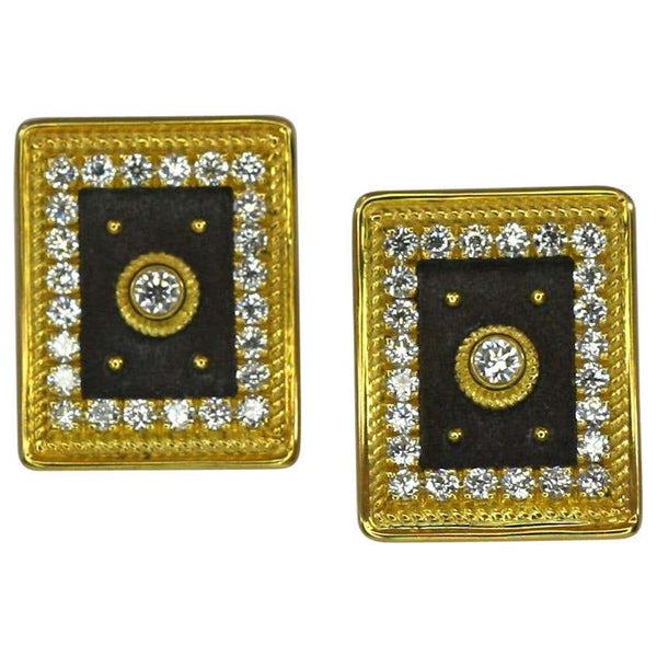 18 Karat Yellow Gold Diamond Earrings in Byzantine Style