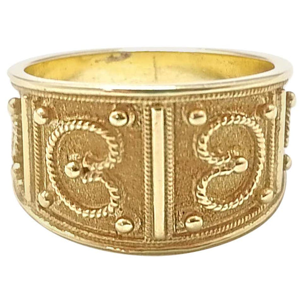 18 Karat Yellow Gold Byzantine-Style Granulated Band Ring