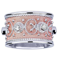 18 Karat White and Rose Gold Diamond Granulated Band Ring