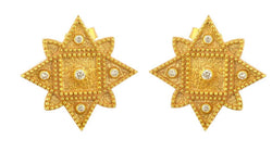 18 Karat Yellow Gold Diamond Geometric Star Stud Earrings