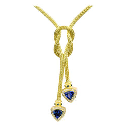 18 Karat Gold Hand-Knitted Rope Necklace with Tanzanite